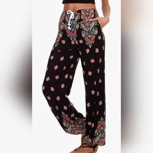 Black multicolored Floral print boho harem pant Size Medium